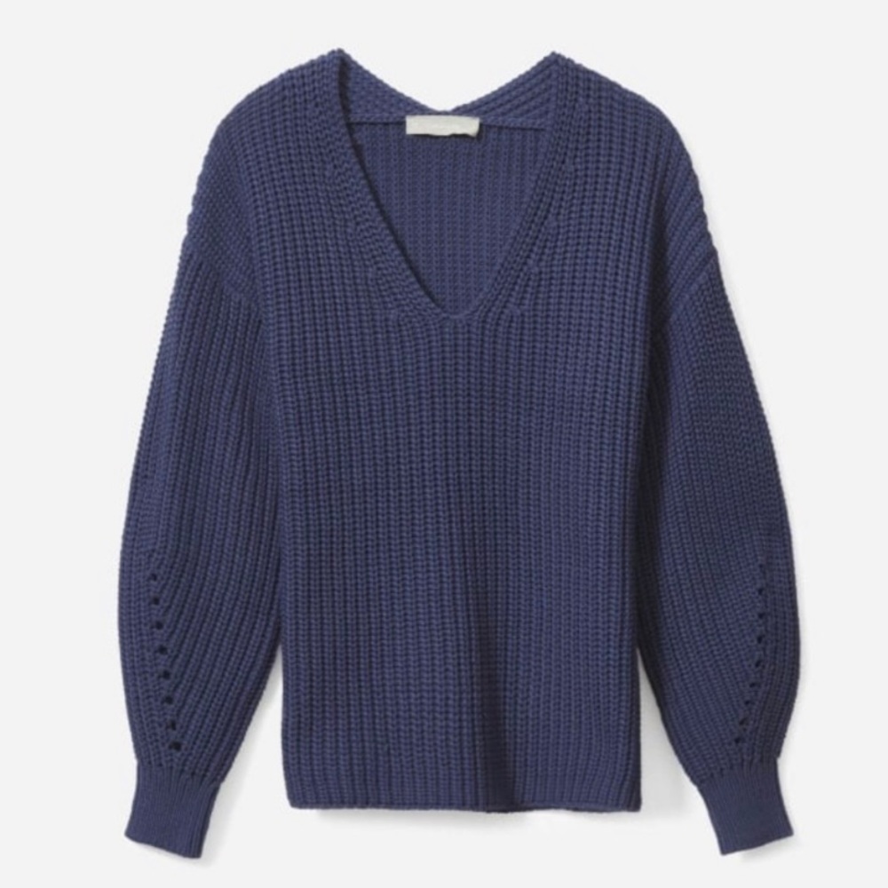 Everlane Blue Texture Cotton V Neck  Sweater